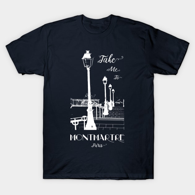 MONTMARTRE Staircase, Lamp Posts and Handrail, Paris France T-Shirt by French Salsa